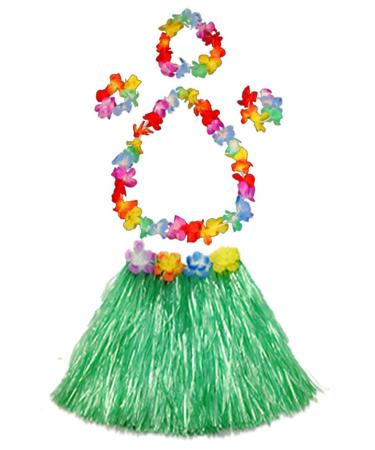 Girl's Elastic Hawaiian Hula Dancer Grass Skirt with Flower