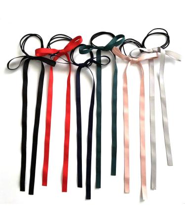 6 Pieces Bow Hair Ties, Long Silk Ribbon Hair Bands 