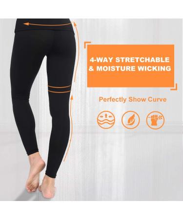 Subuteay Fleece Lined Leggings Women Thermal Underwear for Women Stretch  Compression Pants A - Normal - Black Large