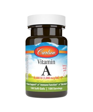 Carlson - Vitamin A, 10000 IU (3000 mcg RAE), Immune Support, Vision Health, Antioxidant, 100 Softgels 100 Count (Pack of 1)