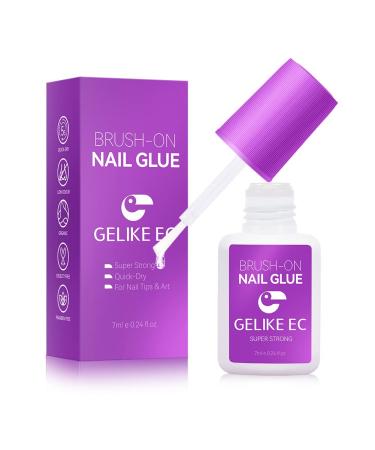 Gelike EC Extra Strong Nail Glue - Brush On Nail Glue for False Nails Tips Press On Nails Quick-Drying No Need UV Lamp Durable & Long-Lasting for Broken Nail Nail Tips Nail Salon A-Quick Drying Glue