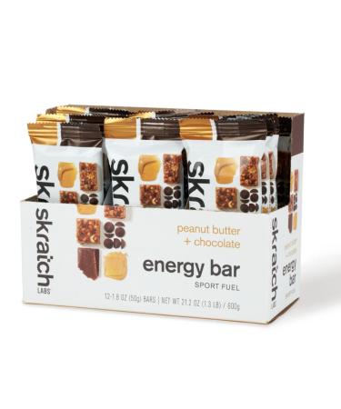 SKRATCH LABS Energy Bar Sport Fuel, Peanut Butter and Chocolate, (12 pack) - Nut Butter Bar with Ancient Grains and Oats - Low Sugar, Gluten Free, Vegan, Kosher, Dairy Free Peanut Butter & Chocolate