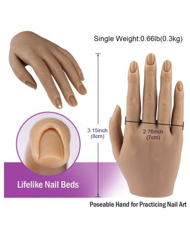 Nail Hand Practice Silicone Female Mannequin Life Size Hand As Sketch Nail Practice Hands Jewelry Ring Glove Watch Display with Nail 18cm 1 Pair, L