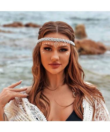 deladola Rhinestone Headband Crystal Headpieces Jewelry Silver Head Chain Sparkly Hair Accessories for Women (silver)