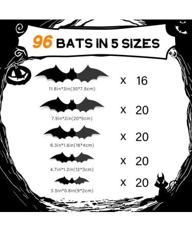 Kidtion 96 PCS Halloween 3D Bats 2021 Upgraded, 5 Different Sizes Halloween  Decorations Indoor DIY Party Supplies, Realistic PVC Scary Black Bat Sticker,  Bat Wall Stickers Decals, Party Supplies