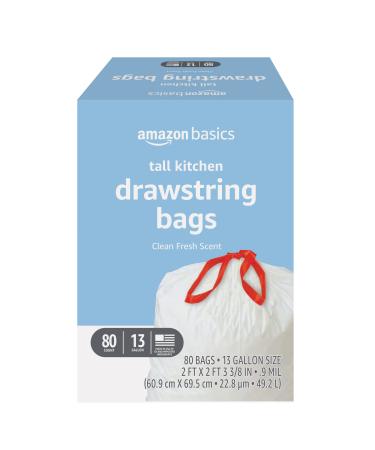   Basics Tall Kitchen Drawstring Trash Bags, 13 Gallon,  Unscented, 200 Count (Previously Solimo) : Home & Kitchen
