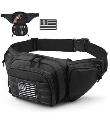Vdones Tactical Fanny Pack Gun Holster Concealed Carry Pistol Military Tactical Waist Bag Waterproof Molle EDC Pouch with USA Flag Patch Black