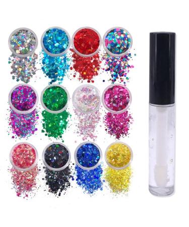 12 Pack - Multi-Colored Face & Body Glitter - Rainbow Chunky Glitter - Uses Include: Festival Rave Makeup Face Body Nails Resin Arts & Crafts, Resin, Tumblers, Bath Bombs Chunky 12 Pack