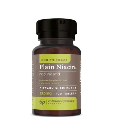 Plain Niacin - 250mg Immediate Release Niacin with Flush (Vitamin B-3) - Nicotinic Acid 100 Tablets - Non-GMO, Vegan, Gluten Free | Endurance Products Company