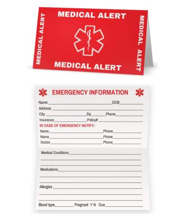 Medical Condition and Emergency Contact ID Wallet Card Folding, Medical Alert Card (5 Pack)