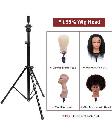 Lihui Wig Stand Tripod Adjustable Wig Head Stand Metal Mannequin Head Stand  Tripod Wig Mannequin Head Holder For Cosmetology Hairdressing Styling  Training Black