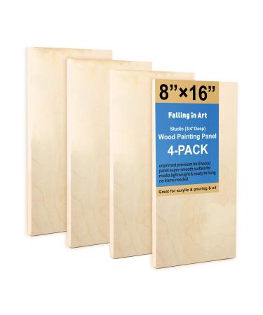 Falling in Art Unfinished Birch Wood Panels Kit for Painting Wooden Canvas 4 Pack of 8x16 Studio 3/4 Deep Cradle Boards for Pouring Art Crafts Burning and More 8'' x 16''