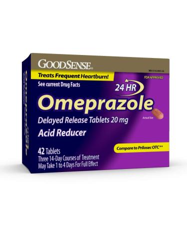 GoodSense Omeprazole Delayed Release Tablets 20 mg, Stomach Acid Reducer for Frequent Heartburn Treatment,Brown 42 Count 1