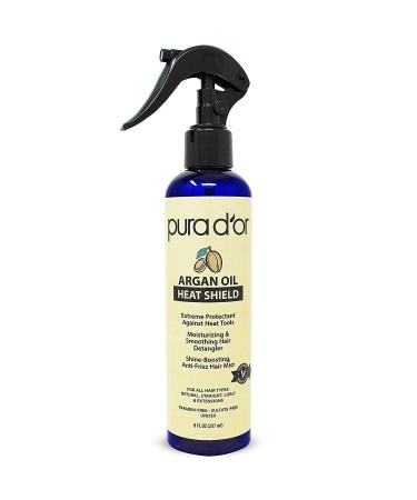 PURA D'OR Argan Oil Heat Shield Protectant Spray (8oz / 237mL) Infused w/ Organic Argan Oil: Protect up to 450 F from Flat Iron & Hot Blow Dry. Leave-In Conditioner: Define & Shine Dry & Damaged Hair