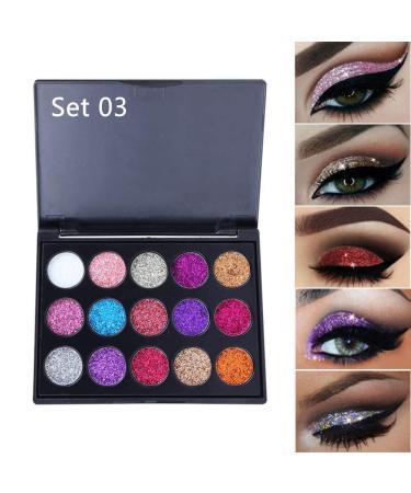 15 Colors Glitter Sparkle Eyeshadow Makeup Palette Pallet Glitter,Silver Red Pink Green White Pressed Glitter Shimmer Profusion Neon Sparkly Eyeshadow Powder Makeup Palettes Plattet Sets for Girls