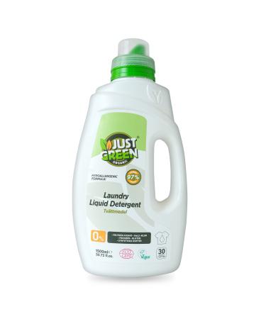 Just Green Organic Laundry Liquid 1500ml Non-Toxic Formula Vegan & Eco-Friendly Washing Liquid Detergent Safe Baby Detergent Recyclable Packaging 1500ml (Pack of 1)