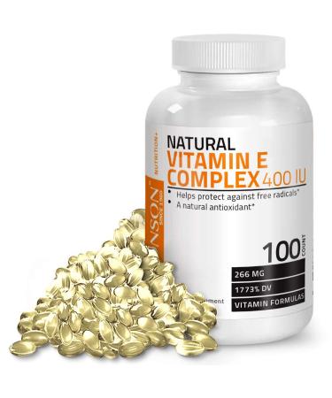 Natural Vitamin E Complex Supplement 400 I.U. (80% D-Alpha Tocopherol) Natural Antioxidant 100 Softgels