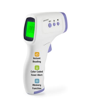 No Contact Digital Infrared Thermometer - Forehead Thermometer for Babies and Adults - Tri-Color Indicators for Fever, Moderate and Normal Tempratures - Ultra Fast - Memory Function