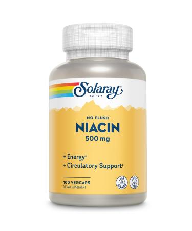 Solaray Niacin, No Flush 500 mg, Healthy Energy & Circulatory System Support, Vegan, 100 Servings, 100 VegCaps