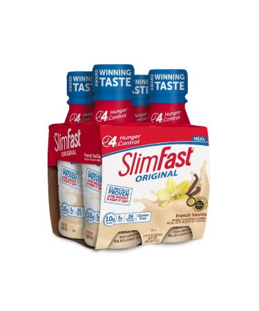 Slim Fast Original weight loss Meal Replacement RTD shakes with 10g of protein and 4g of fiber plus 24 Vitamins and Minerals per serving, French Vanilla, 20 Count