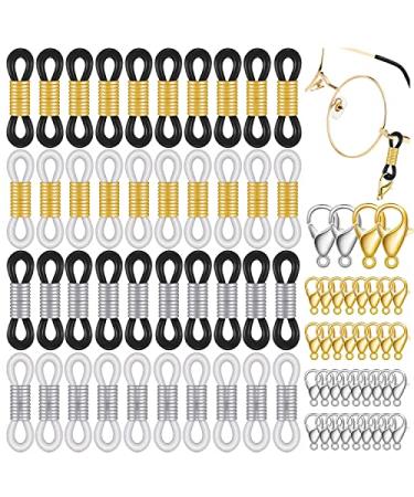 BIAHOTUR Eyeglass Chain Ends, Eyeglass Chain Connector, 200 Pieces  Adjustable Spring Rubber Ends Connectors, 100 Lobster Clasp for Glasses  Strap