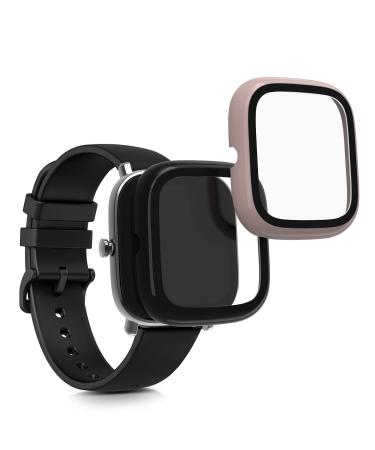 kwmobile Cover Comaptible with Huami Amazfit GTS 2 Mini (Set of 2) -Tempered Glass with Plastic Frame - Dusty Pink/Black dusty pink / black