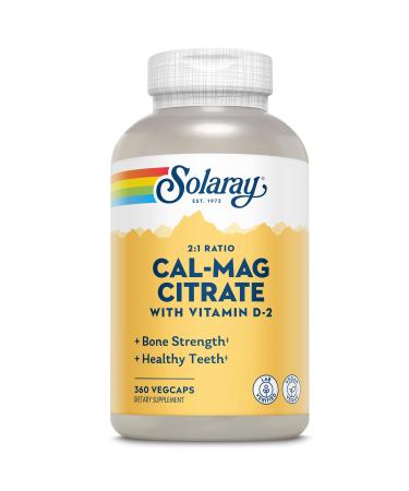 Solaray Calcium Magnesium Citrate 2:1 Ratio with Vitamin D2 Healthy Bone Muscle & Nerve Support 60 Serv 360 VegCaps 60.0 Servings (Pack of 1)