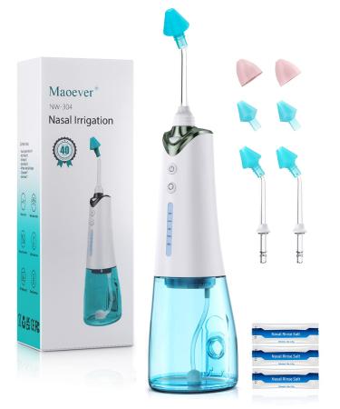MAOEVER Nasal Irrigation System Cordless Nasal Rinse Machine for Sinus Relief & Nasal Care Electric Neti Pot with 6 Tips and 40 Salt Packs Nasal Irrigation Sinus Rinse System Kit for Adult & Kid 1 Count (Pack of 1)