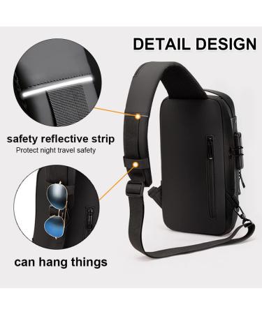 Men's USB Charging Sport Sling Bag with Anti-theft Chest Design and Combination Lock Black