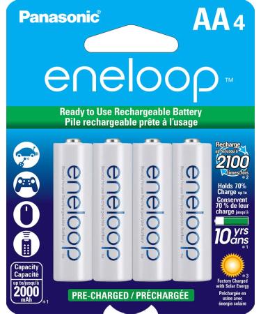 Panasonic BK-3MCCA4BA eneloop AA 2100 Cycle Ni-MH Pre-Charged Rechargeable Batteries, 4-Battery Pack AA 1 Count (Pack of 1) Batteries only