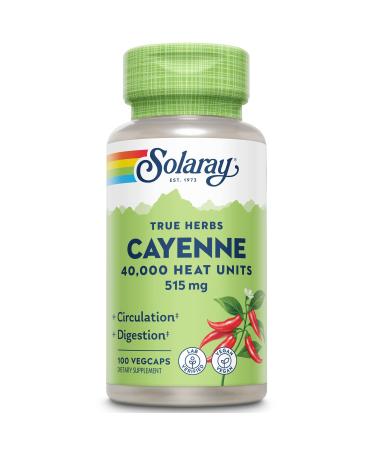 Solaray Cayenne Pepper 515 mg | 40,000 Heat Unit | Healthy Digestion, Circulation, Metabolism & Cardiovascular Support | Non-GMO | 100 VegCaps