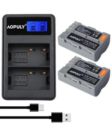 AOPULY 2-Pack 2400mAh EN-EL3 EN-EL3A Replacement Battery and LCD Dual Charger Compatible with Nikon D50, D70, D70s, D80, D90, D100, D200, D300, D300S, D700 Digital SLR Cameras