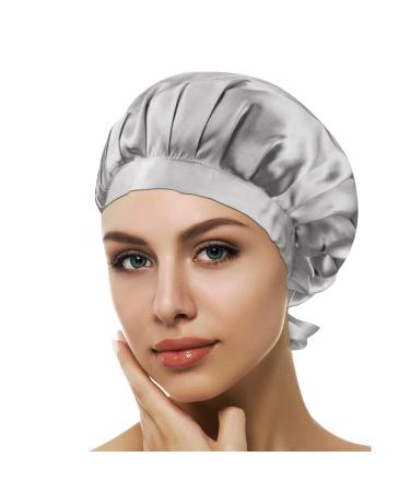 Utukky 100% Mulberry Silk Bonnet  Natural 19 Momme Silk Night Cap Hair Bonnet Sleeping Silk Sleep Hat for Women Hair Care Gray