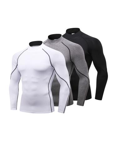 LANBAOSI Long Sleeve Compression Shirts for Boys 3 Pack Soccer Practice  T-Shirt Athletic Sports Base Layer for Kids White Gray Line 5