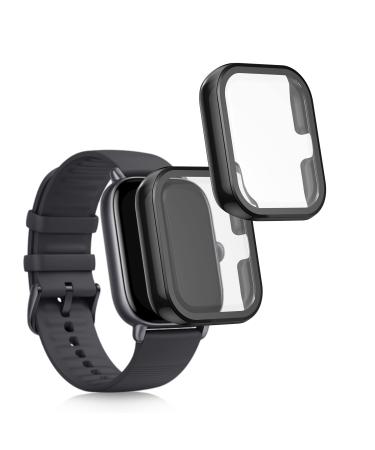 kwmobile Cover Comaptible with Huami Amazfit GTS 3 (Set of 2) -Tempered Glass with Plastic Frame - Black