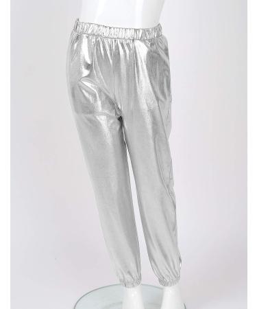 Glamorous Metallic Silver High-Waist Jogger Pants – Petalofashion