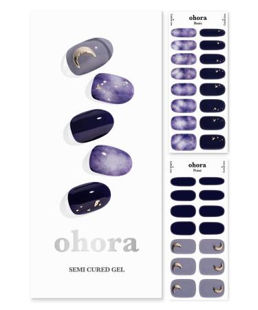 ohora Semi Cured Gel Nail Strips (N Lunar Eclipse) - Works with Any Nail Lamps Salon-Quality Long Lasting Easy to Apply & Remove - Includes 2 Prep Pads Nail File & Wooden Stick - Purple