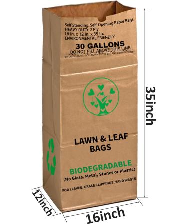 AimGrowth 30 Gallon Heavy Duty Brown Paper Lawn and Leaf Bags with 20 GAL  Dustpan-Type Bag, 2-Ply Heavy Duty Large Kraft Paper Bags (10 Count)