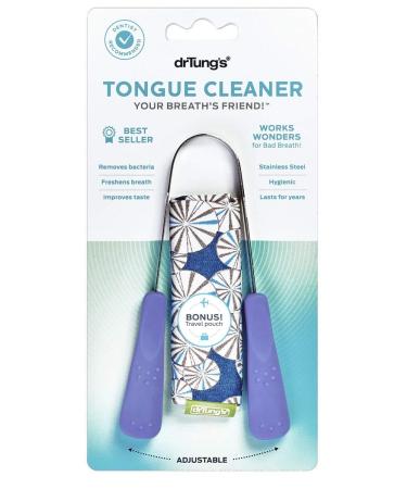 DrTungs Stainless Tongue Scraper - Tongue Cleaner for Adults, Kids, Helps Freshens Breath, Easy to Use Comfort Grip Handle, Comes with Travel Case - Stainless Steel Tongue Scrapers (1 Pack) 1 Count