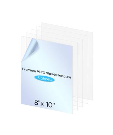 PET Sheet Clear Plexiglass Panels - Acrylic Sheets Transparent Glass Panels 8x10 Inch for Painting, Crafts, Signs and Cricut Cutting 0.04 Inch Thick of 5 Pack 5 8'' x 10''
