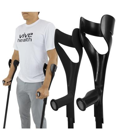 Vive Forearm Crutches (Pair) - Lightweight Adjustable Forearm Crutches For Adults - Arm Cuff Crutch - Ergonomic Heavy Duty Lofstrand Crutche - Comfortable on Wrist - Molded Non Skid Replaceable Rubber Tips Black