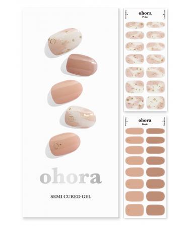 ohora Semi Cured Gel Nail Strips (N Almond Blossom) - Works with any UV nail lamps Salon-Quality Long Lasting Easy to Apply & Remove - Includes 2 Prep Pads Nail File & Wooden Stick