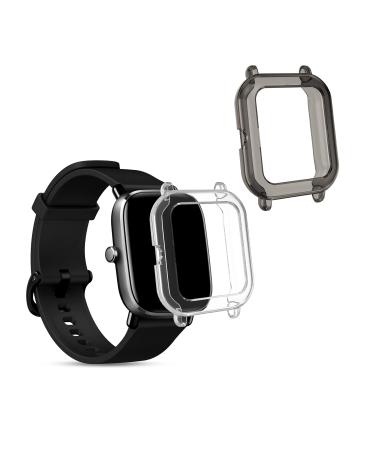 kwmobile 2-Pack Fitness Tracker Frame Compatible with Huami Amazfit GTS 2 Mini - Case Sport Tracker TPU Silicone Cover - Transparent/Black/Transparent transparent / black / transparent