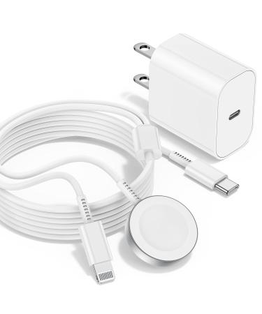 2023 New Apple Watch Charger USB C with PD Fast Wall Charger,Apple MFi Certified Smart iWatch Magnetic Cable for Watch Series8 7 6 5 4 3 2 1 SE1 SE2,Type C 2-in-1 Fast Charging for iPhone&Watch(6ft) White Charger+Cable