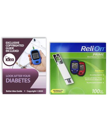 ReliOn Prime Blood Glucose Test Strips, 100 Ct Bundle with Exclusive 
