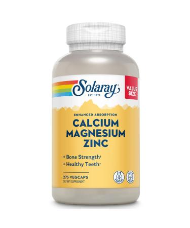Solaray Calcium Magnesium Zinc Supplement, with Cal & Mag Citrate, Strong Bones & Teeth Support, Easy to Swallow Capsules, Vegan, 60 Day Money Back Guarantee, 68 Servings, 275 VegCaps 275 Count (Pack of 1)