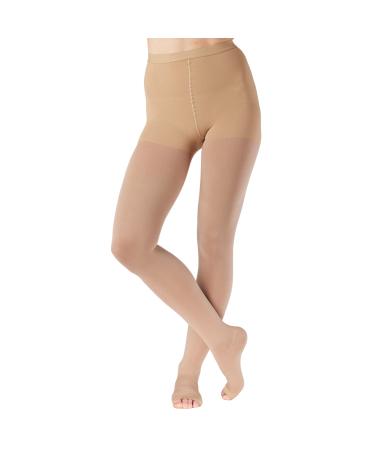 ABSOLUTE SUPPORT Made in USA - Light Compression Tights for Women 8-15mmHg  Airplane Office Flight - Women Compression High Waist Pantyhose 8-15mmHg  for Travel Fly Work Nude, Large Large Nude