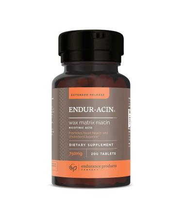 Endurance Products ENDUR-ACIN 750mg Niacin - Extended Release for Optimal Absorption & Low-Flush Vitamin B3, 200 Tablets - Non-GMO, Vegan, Gluten Free Company