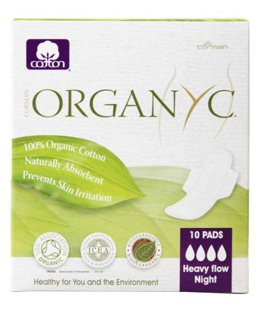 Organyc New Version of 100% Certified Organic Cotton Overnight Feminine  Pads, Heaviest Flow, Super Absorbency 2.0, 7 Count