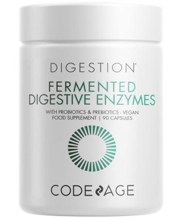 Codeage Fermented Digestive Enzymes Supplement - Probiotics Prebiotics Vitamins - Stomach & Food Enzyme - Amylase Lipase Lactase - Plant Based Vegan Non-GMO - 3 Months Supply - 90 Capsules